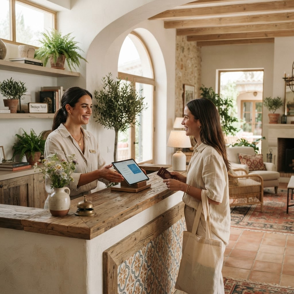 Reception di un hotel boutique che utilizza Book2Do